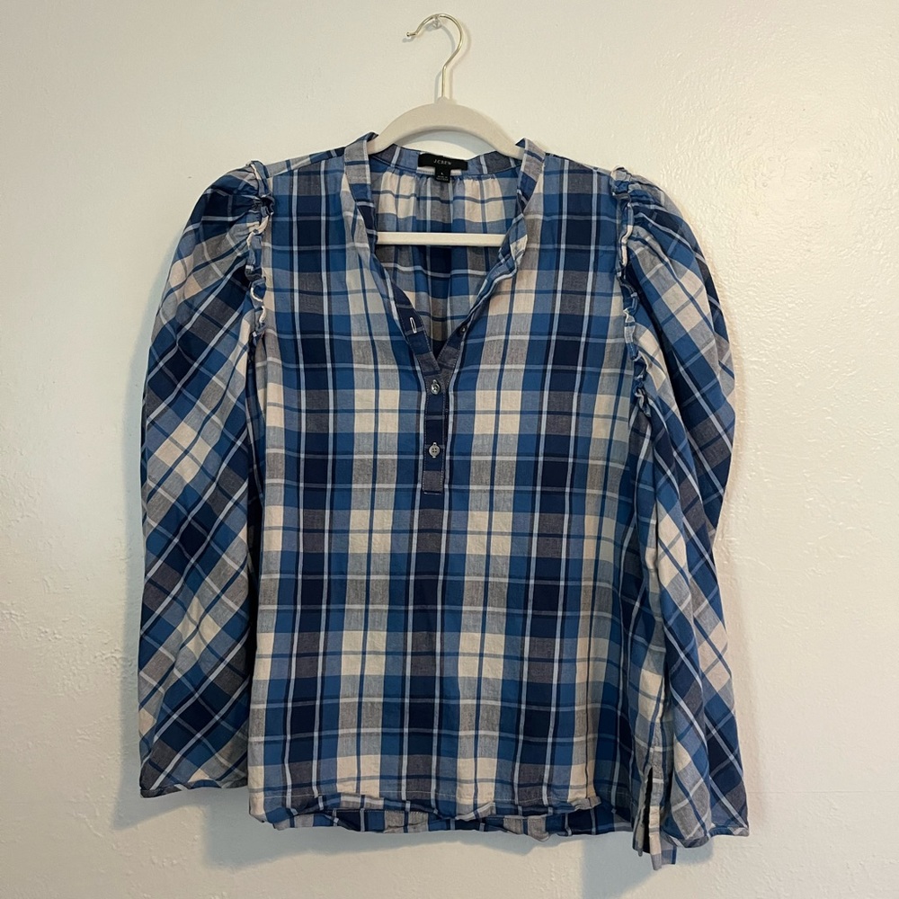 J.Crew puff sleeve plaid | size large